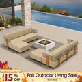 PURPLE LEAF Breck L-Shaped Modular Outdoor Sectional with Wood-Grain Aluminum Frame and Thick Teak-Colored Cushions for Luxury Backyard Lounge