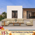 PURPLE LEAF Breck Open-End Modular Outdoor Sectional with Wood-Grain Aluminum Frame and Thick Teak-Colored Cushions for Open-Air Comfort
