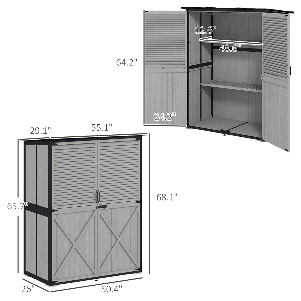 Wood Outdoor Storage Cabinet with Lock and Shelves, Gray