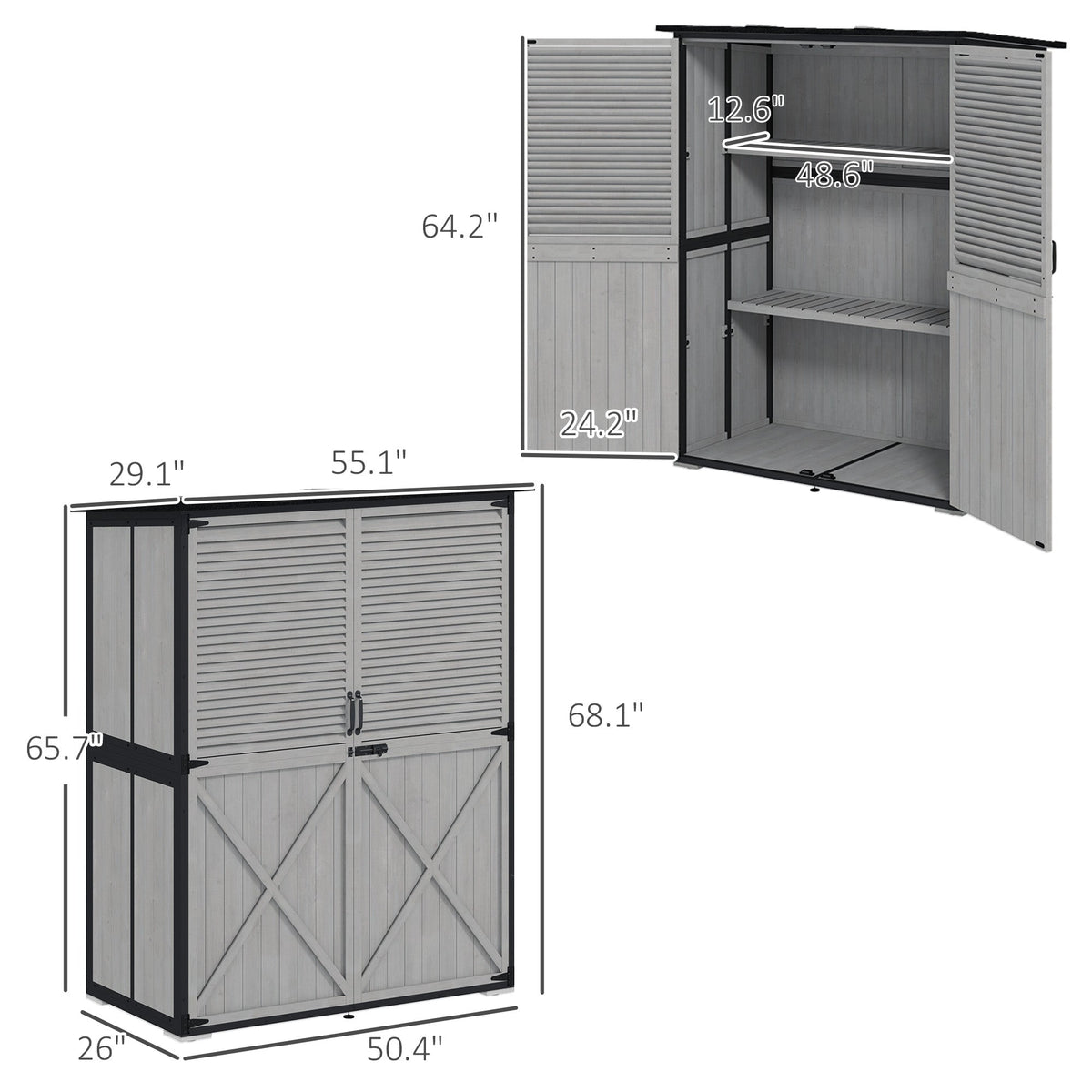 Wood Outdoor Storage Cabinet with Lock and Shelves, Gray