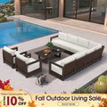 PURPLE LEAF Caesar Open-End Patio Conversation Set with Bronze Cushion Pillows and Ottoman for Modern Outdoor Deck
