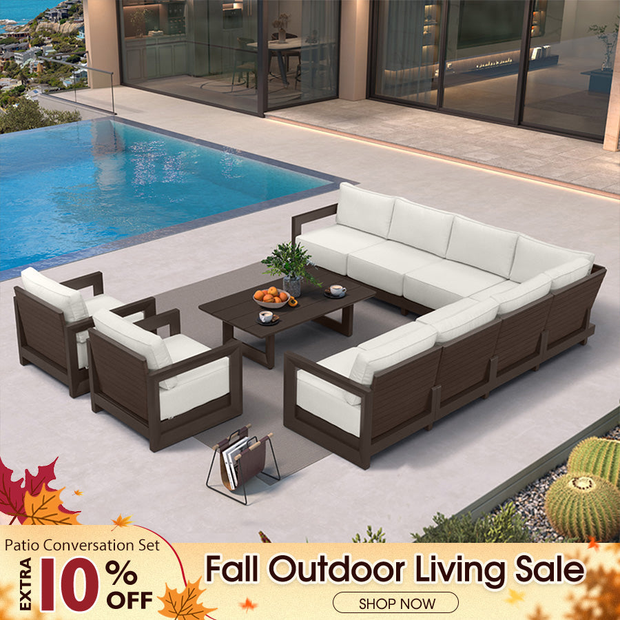 PURPLE LEAF Caesar Open-End Patio Conversation Set with Bronze Cushion Pillows and Ottoman for Modern Outdoor Deck