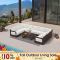 PURPLE LEAF Caesar U-Shaped Patio Conversation Set with Bronze Cushion Pillows and Ottoman Couch for Patio Backyard