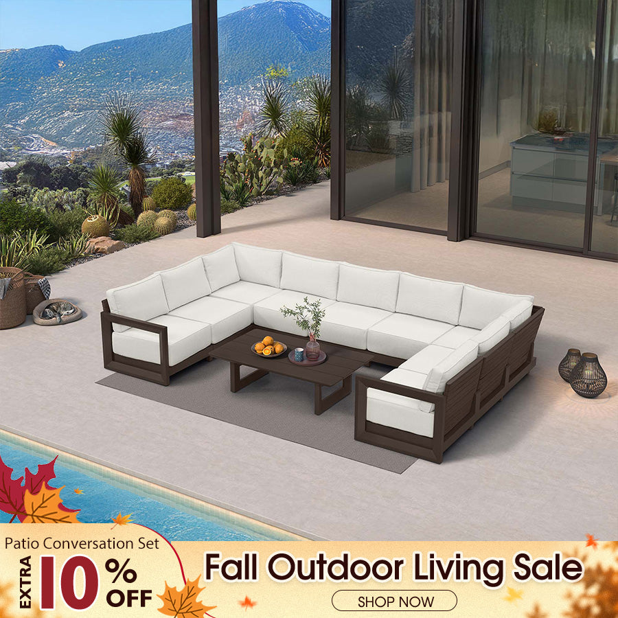 PURPLE LEAF Caesar U-Shaped Patio Conversation Set with Bronze Cushion Pillows and Ottoman Couch for Patio Backyard