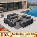PURPLE LEAF Caesar Enclosed Patio Conversation Set with Grey Cushion Pillows and Ottoman for Porch Garden