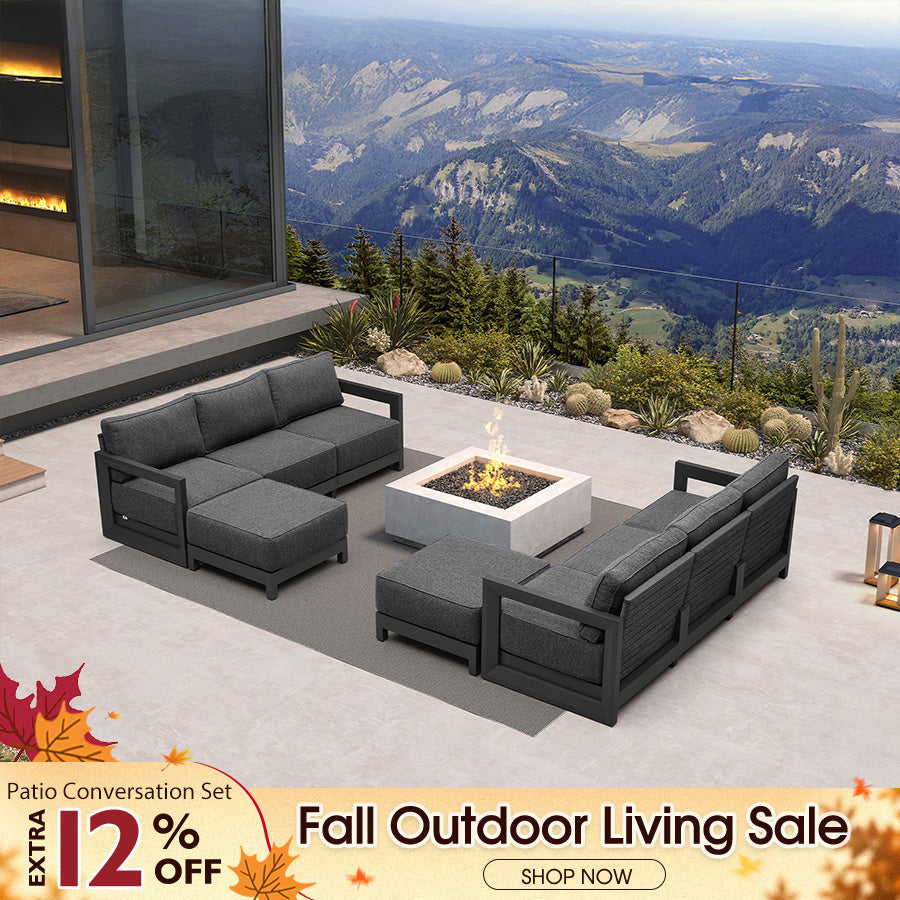 PURPLE LEAF Caesar L-shaped Patio Conversation Set with Grey Cushion Pillows and Ottoman Couch for Backyard Porch
