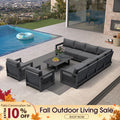 PURPLE LEAF Caesar Open-End Patio Conversation Set with Grey Cushion Pillows and Ottoman for Modern Outdoor Deck