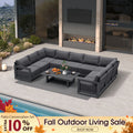 PURPLE LEAF Caesar U-Shaped Patio Conversation Set with Grey Cushion Pillows and Ottoman Couch for Patio Backyard