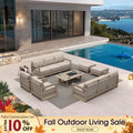 PURPLE LEAF Caesar Enclosed Patio Conversation Set with Khaki Cushion Pillows and Ottoman for Porch Garden