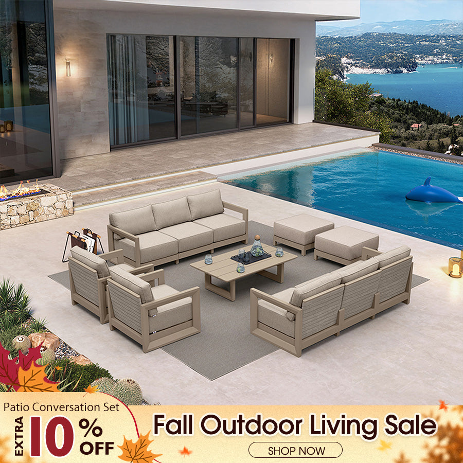 PURPLE LEAF Caesar Enclosed Patio Conversation Set with Khaki Cushion Pillows and Ottoman for Porch Garden