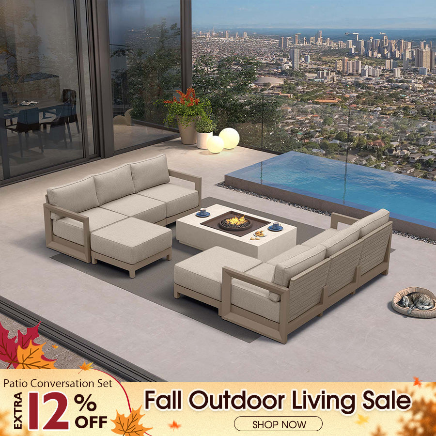 PURPLE LEAF Caesar – Ensemble salon de terrasse en L avec coussins et oreillers kaki, canapé et ottoman pour jardin et porche