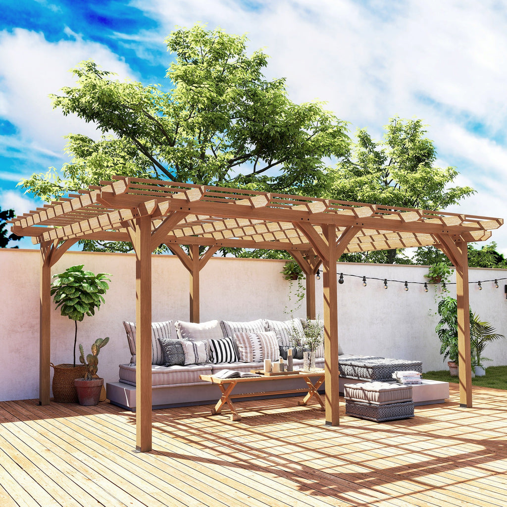 PerArbor 12' x 16' Wood Pergola for Climbing Plants at Garden, Backyard, Brown