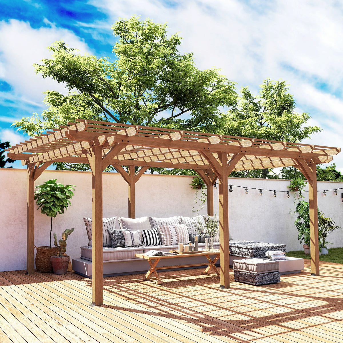 PerArbor 12' x 16' Wood Pergola for Climbing Plants at Garden, Backyard, Brown