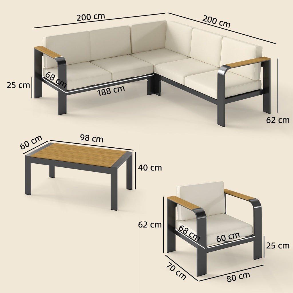 3-Piece Garden Corner Sofa Set with Aluminum Frame and Olefin Cushions, Beige