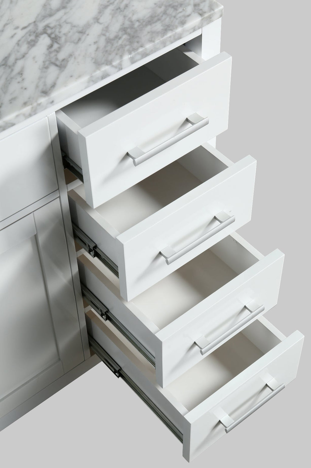 Meuble vasque simple London 54" blanc avec plan en marbre et miroir assorti