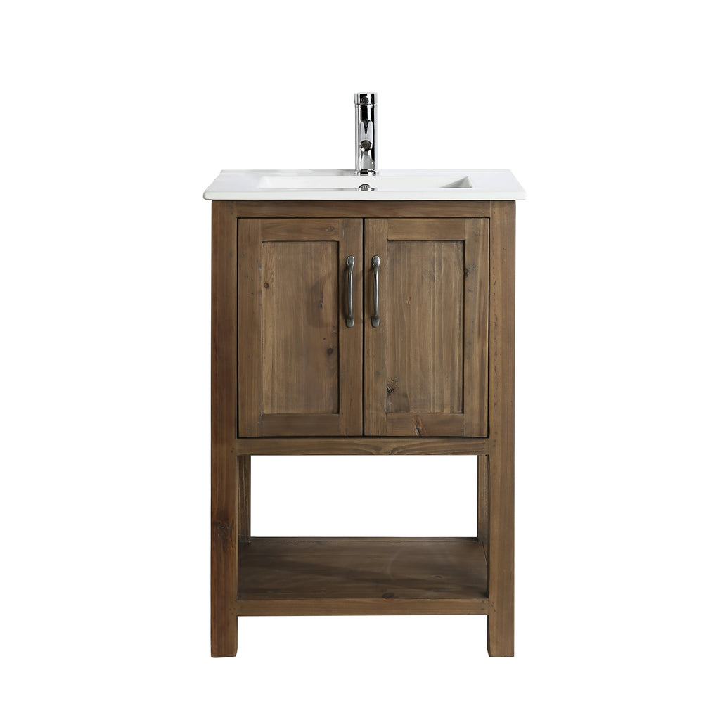 Meuble vasque simple Austin 24" en noyer avec plan en porcelaine