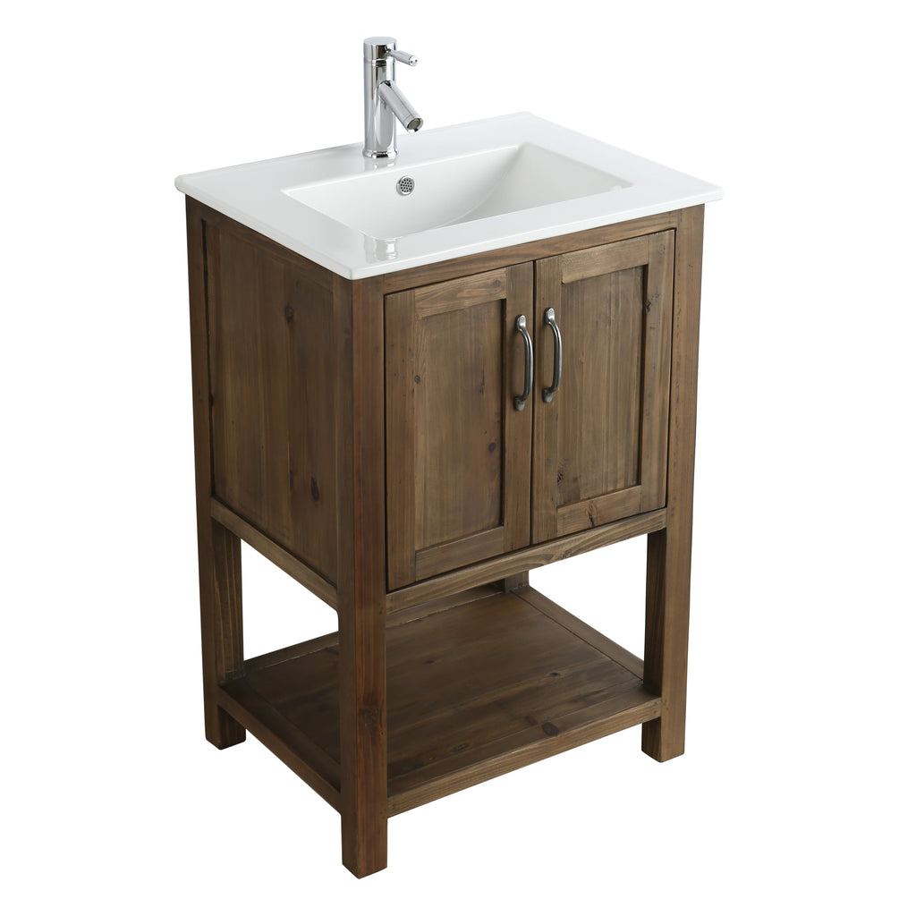Meuble vasque simple Austin 24" en noyer avec plan en porcelaine