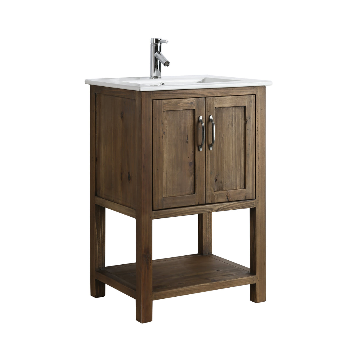 Meuble vasque simple Austin 24" en noyer avec plan en porcelaine