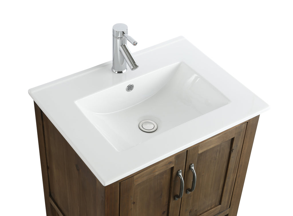 Meuble vasque simple Austin 24" en noyer avec plan en porcelaine