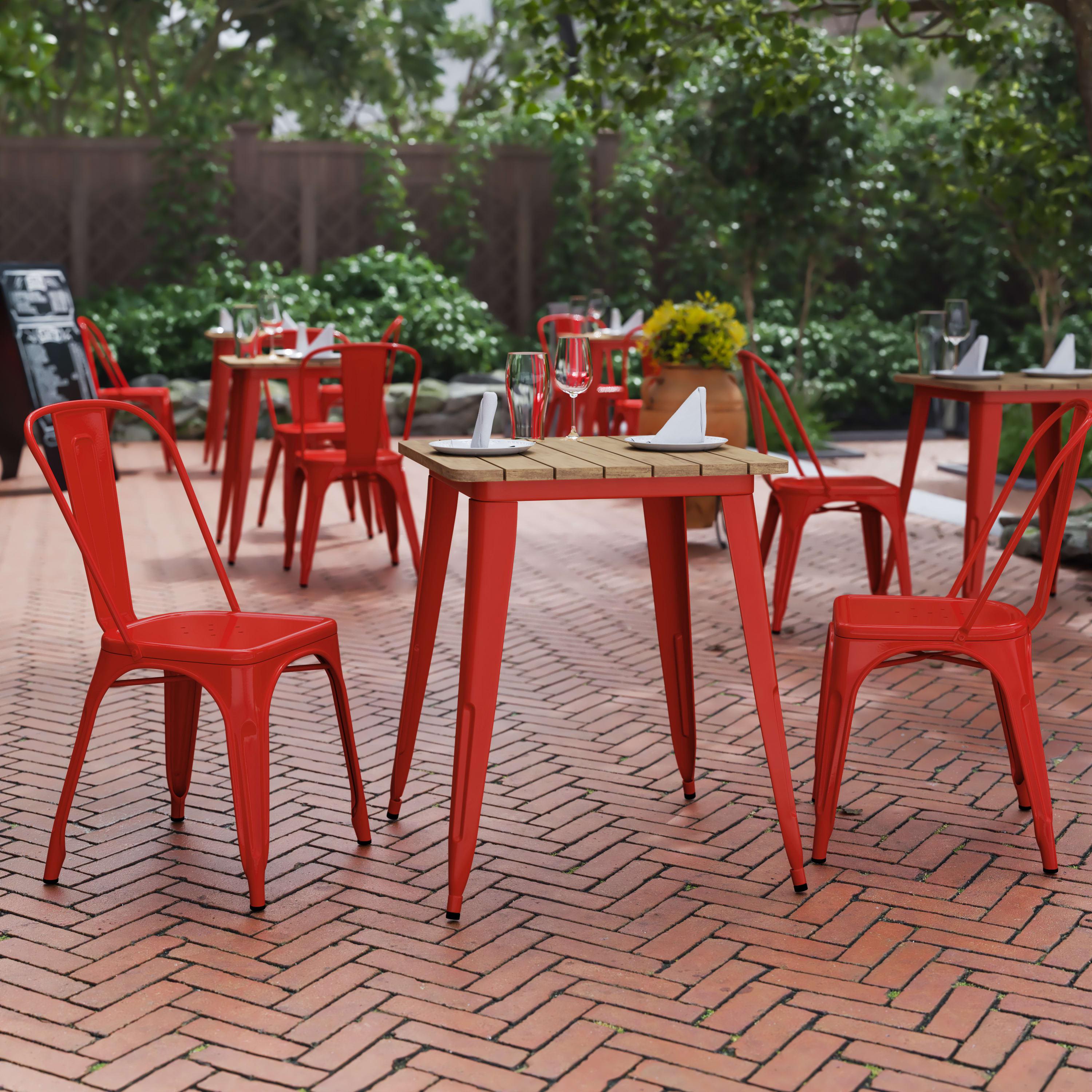 Declan Commercial Grade Indoor/Outdoor Dining Table, 23.75" Square All Weather Poly Resin Top with Steel Base