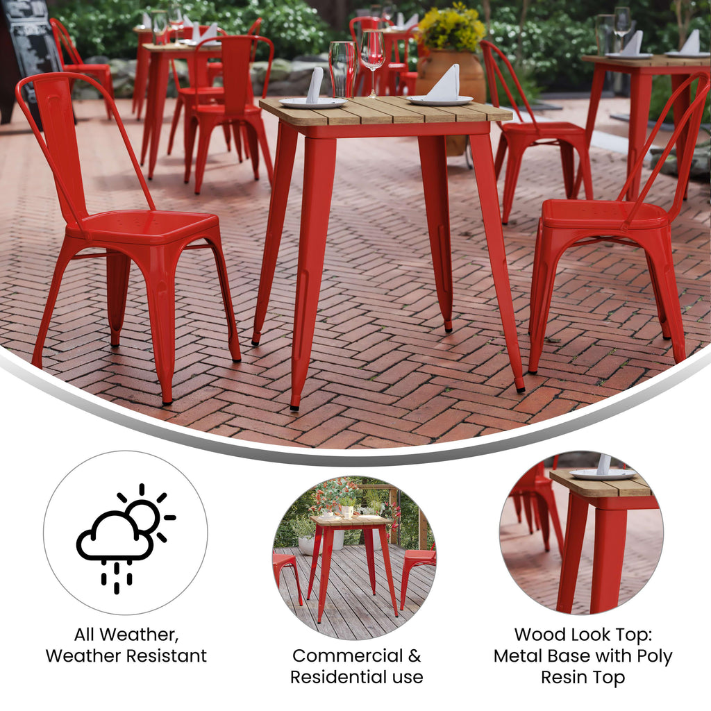 Declan Commercial Grade Indoor/Outdoor Dining Table, 23.75" Square All Weather Poly Resin Top with Steel Base