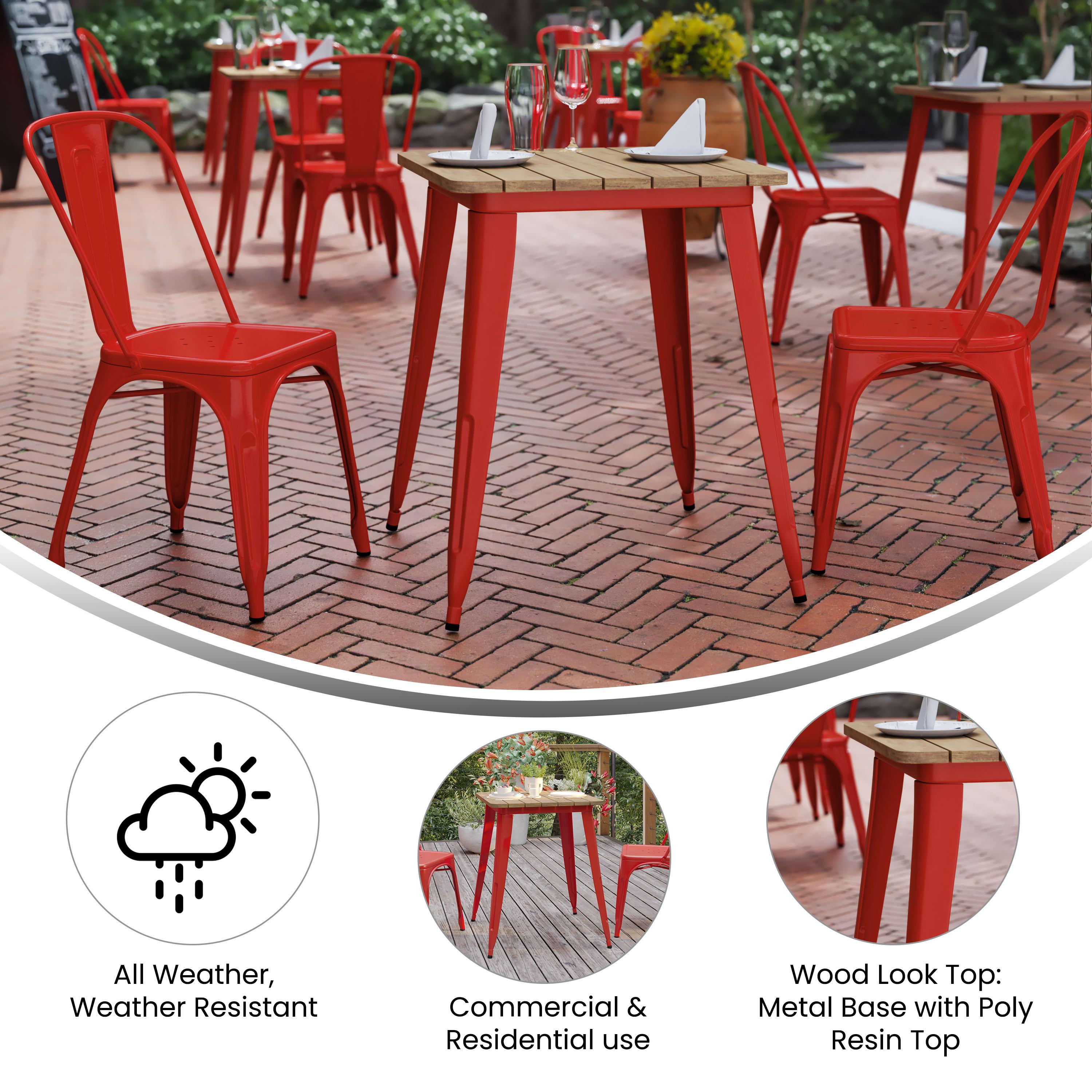 Declan Commercial Grade Indoor/Outdoor Dining Table, 23.75" Square All Weather Poly Resin Top with Steel Base