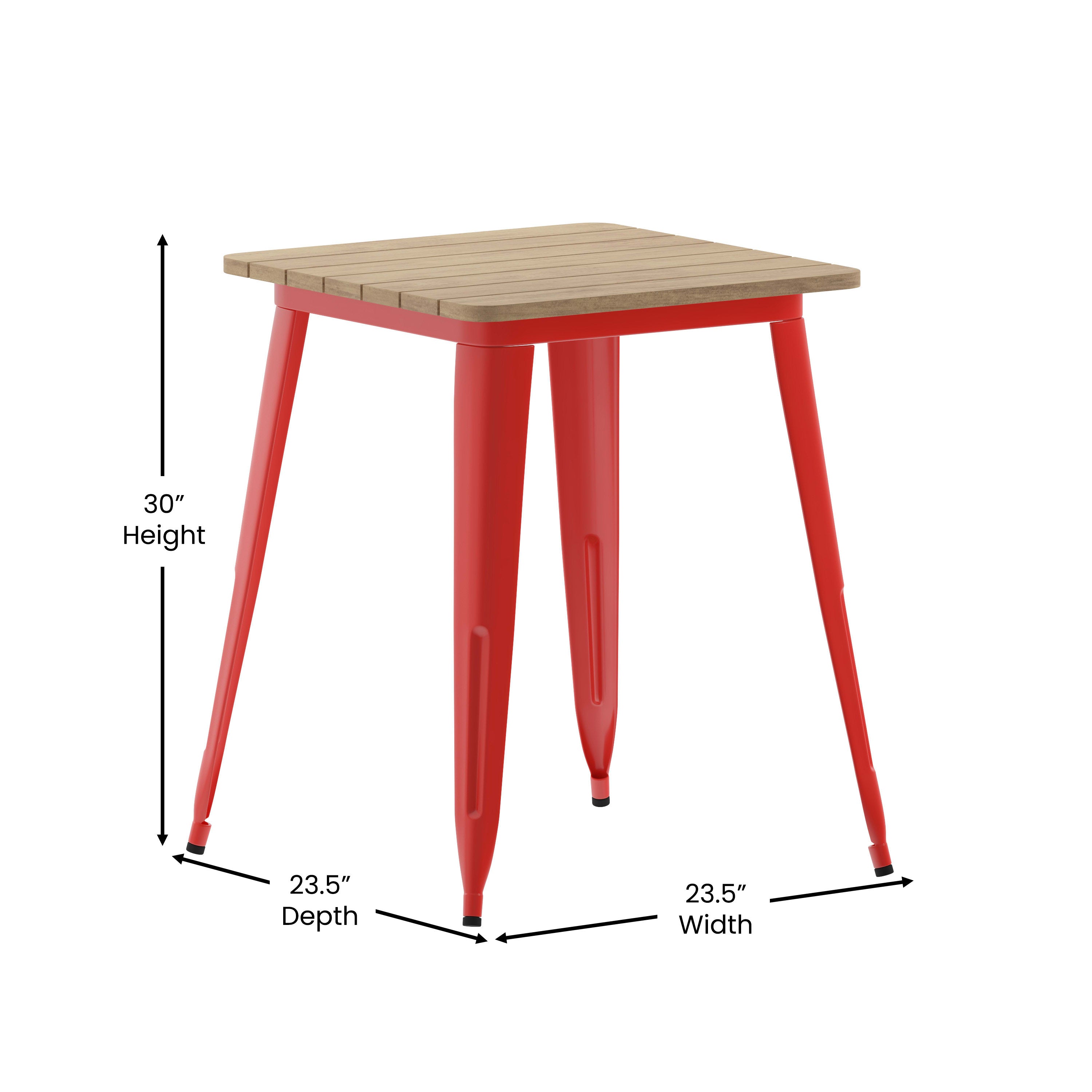 Declan Commercial Grade Indoor/Outdoor Dining Table, 23.75" Square All Weather Poly Resin Top with Steel Base