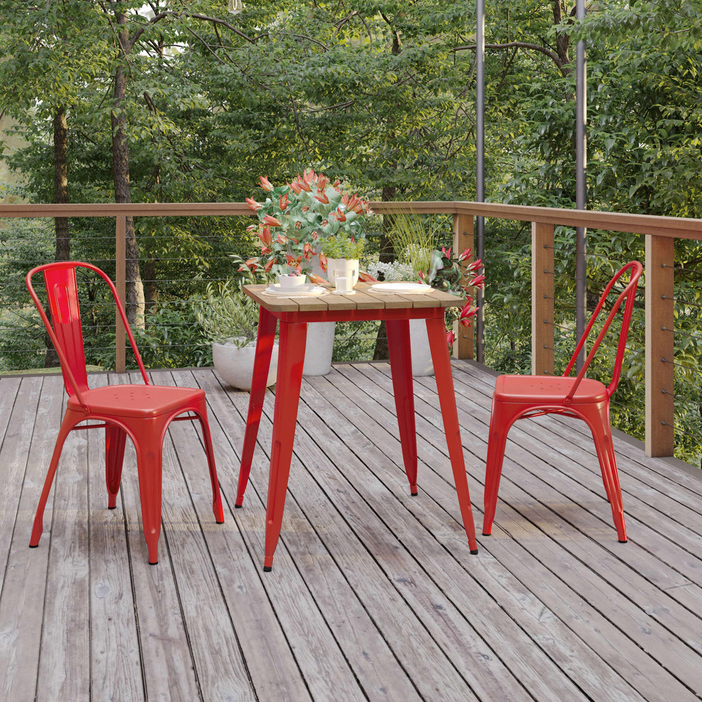 Declan Commercial Grade Indoor/Outdoor Dining Table, 23.75" Square All Weather Poly Resin Top with Steel Base