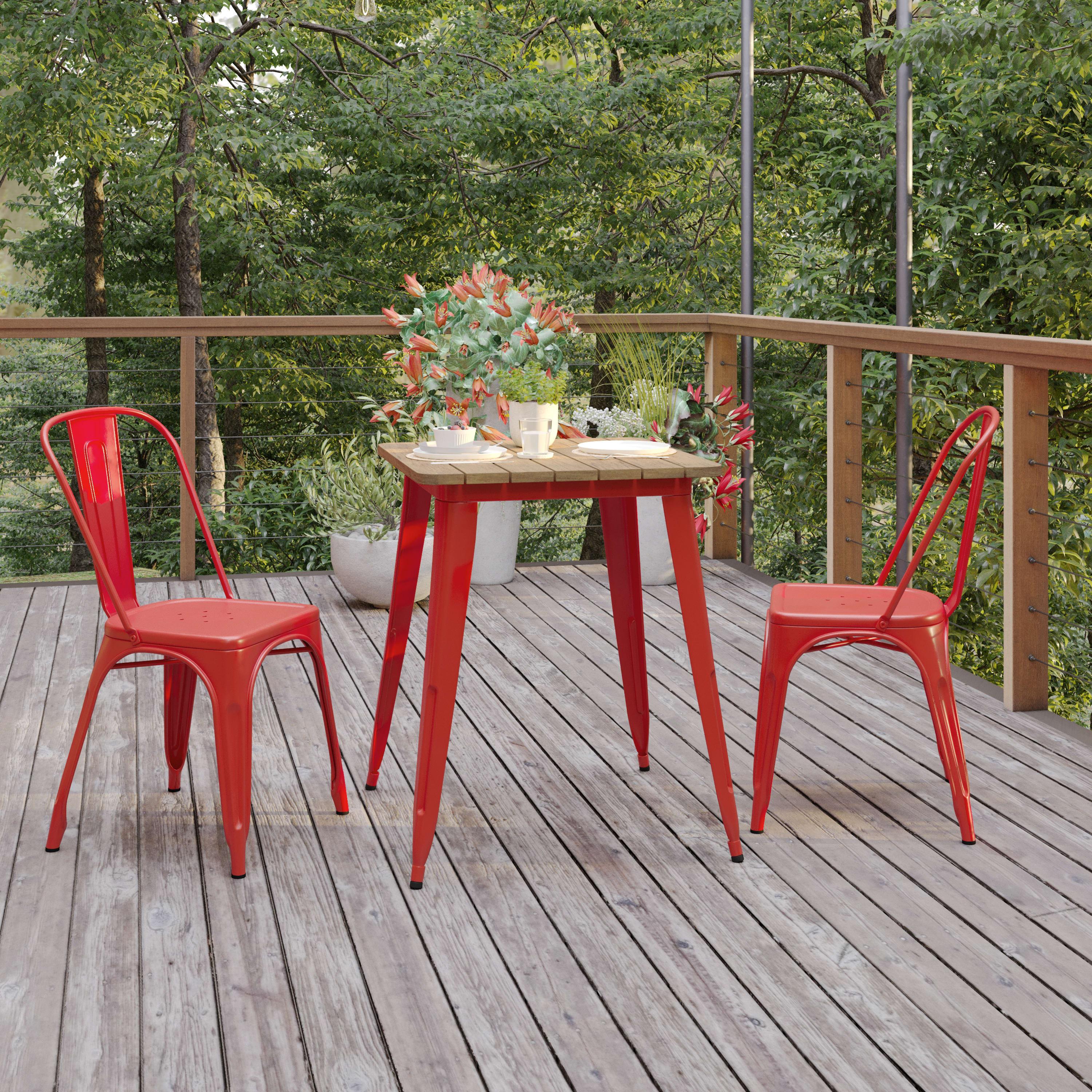Declan Commercial Grade Indoor/Outdoor Dining Table, 23.75" Square All Weather Poly Resin Top with Steel Base