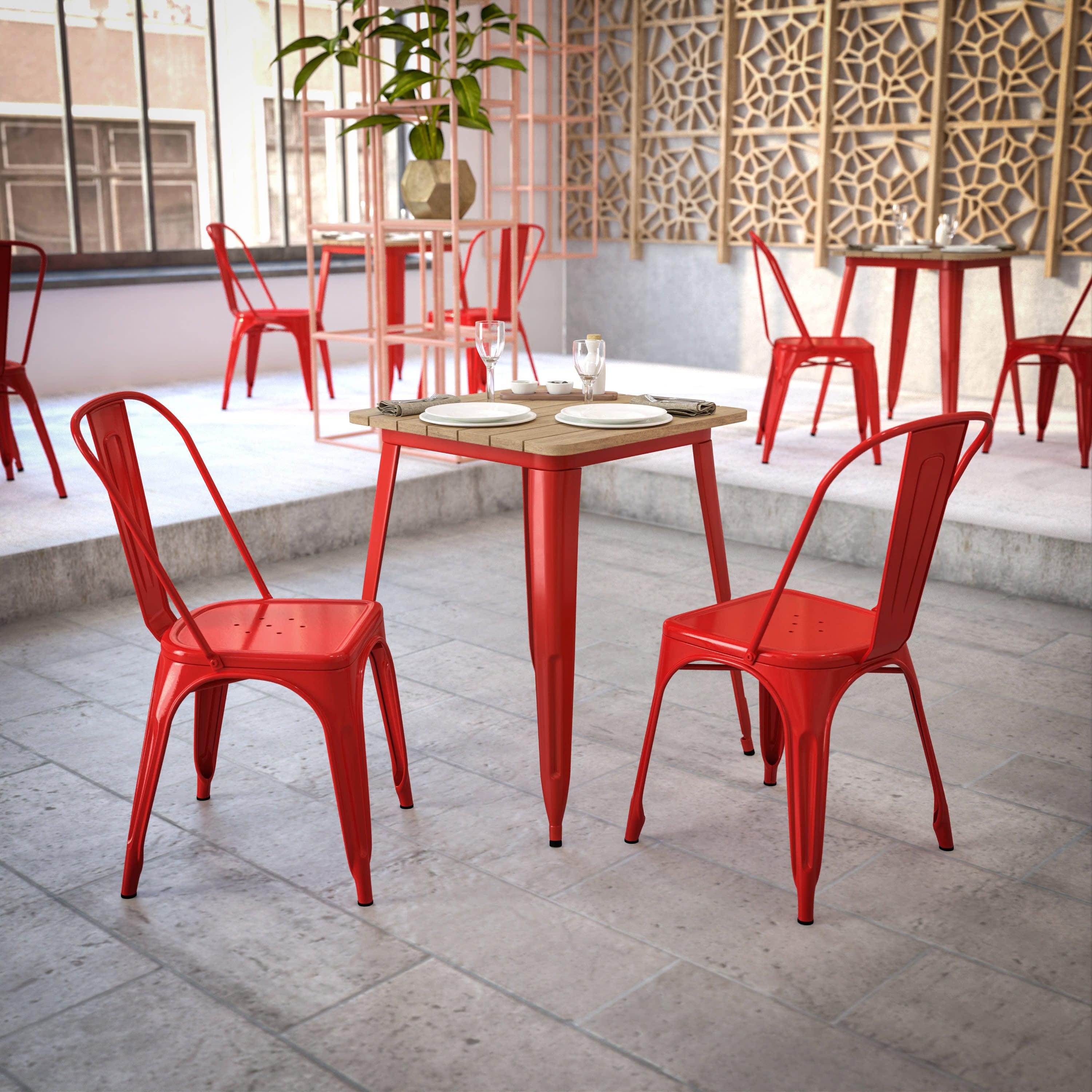 Declan Commercial Grade Indoor/Outdoor Dining Table, 23.75" Square All Weather Poly Resin Top with Steel Base
