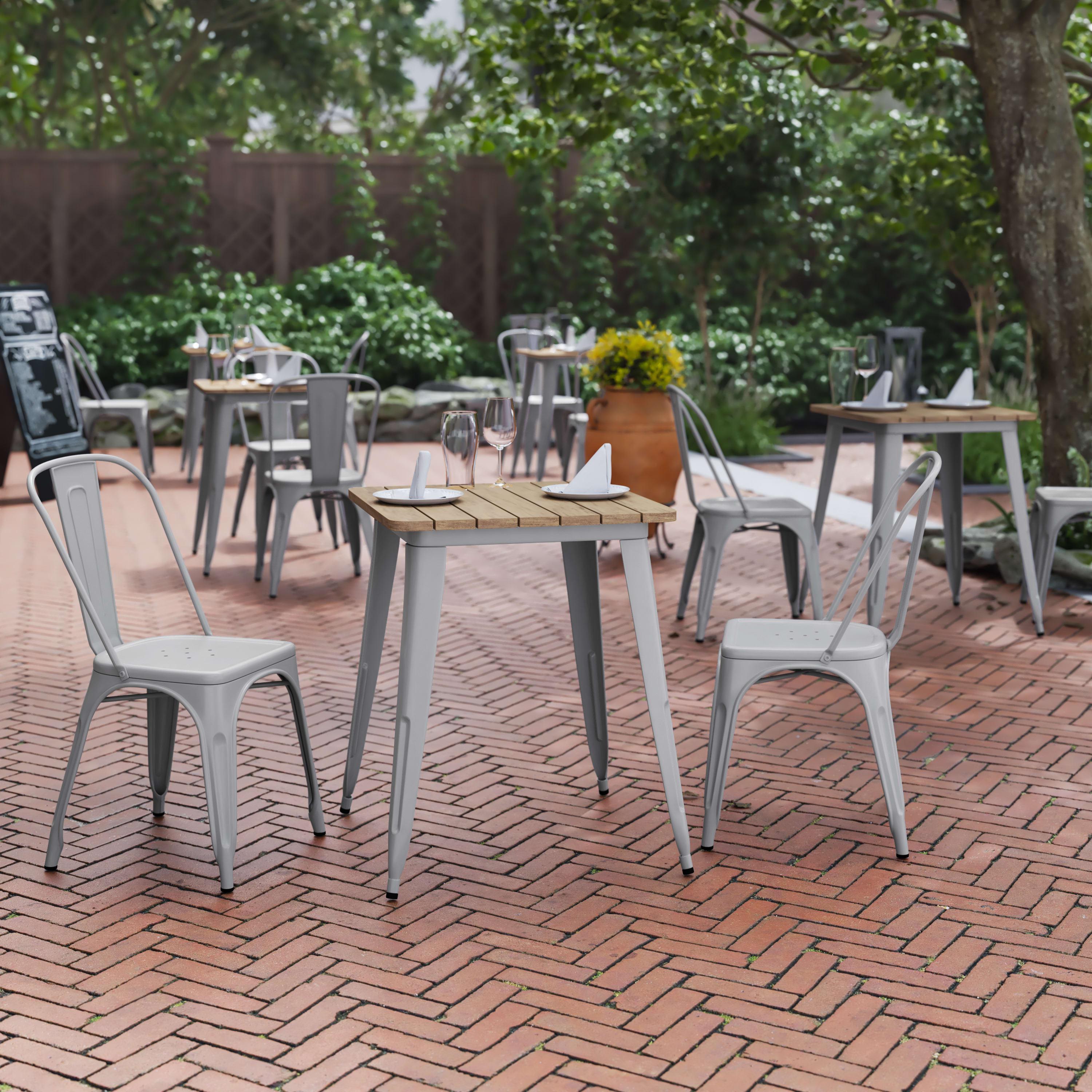Declan Commercial Grade Indoor/Outdoor Dining Table, 23.75" Square All Weather Poly Resin Top with Steel Base