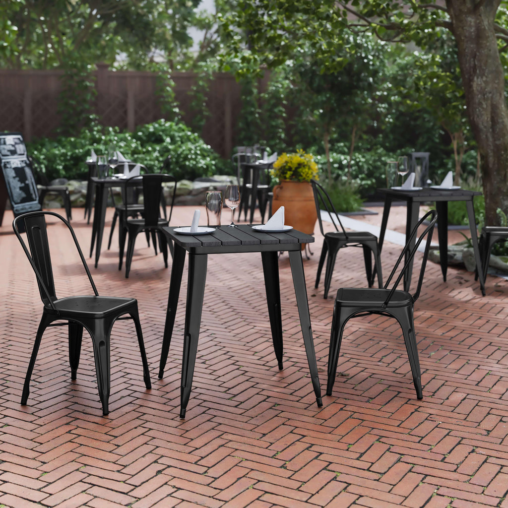 Declan Commercial Grade Indoor/Outdoor Dining Table, 23.75" Square All Weather Poly Resin Top with Steel Base