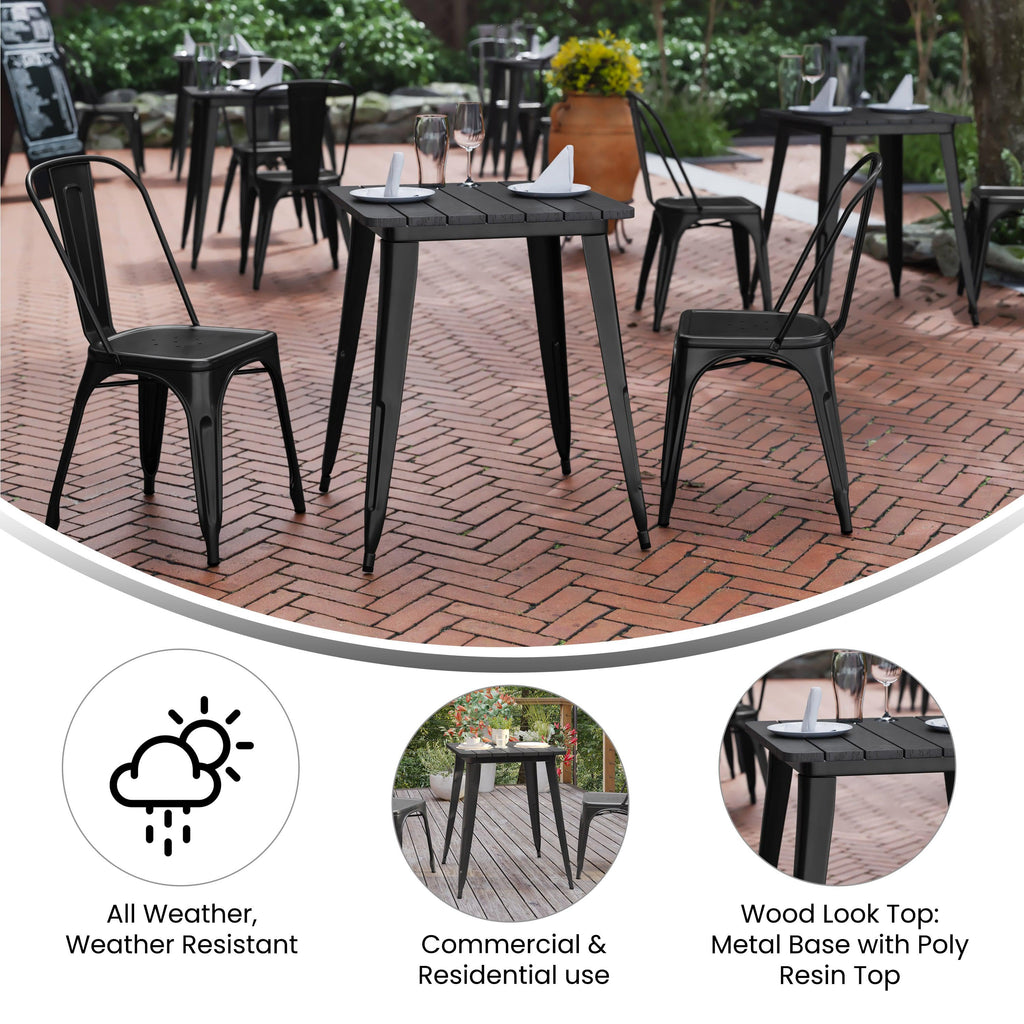 Declan Commercial Grade Indoor/Outdoor Dining Table, 23.75" Square All Weather Poly Resin Top with Steel Base