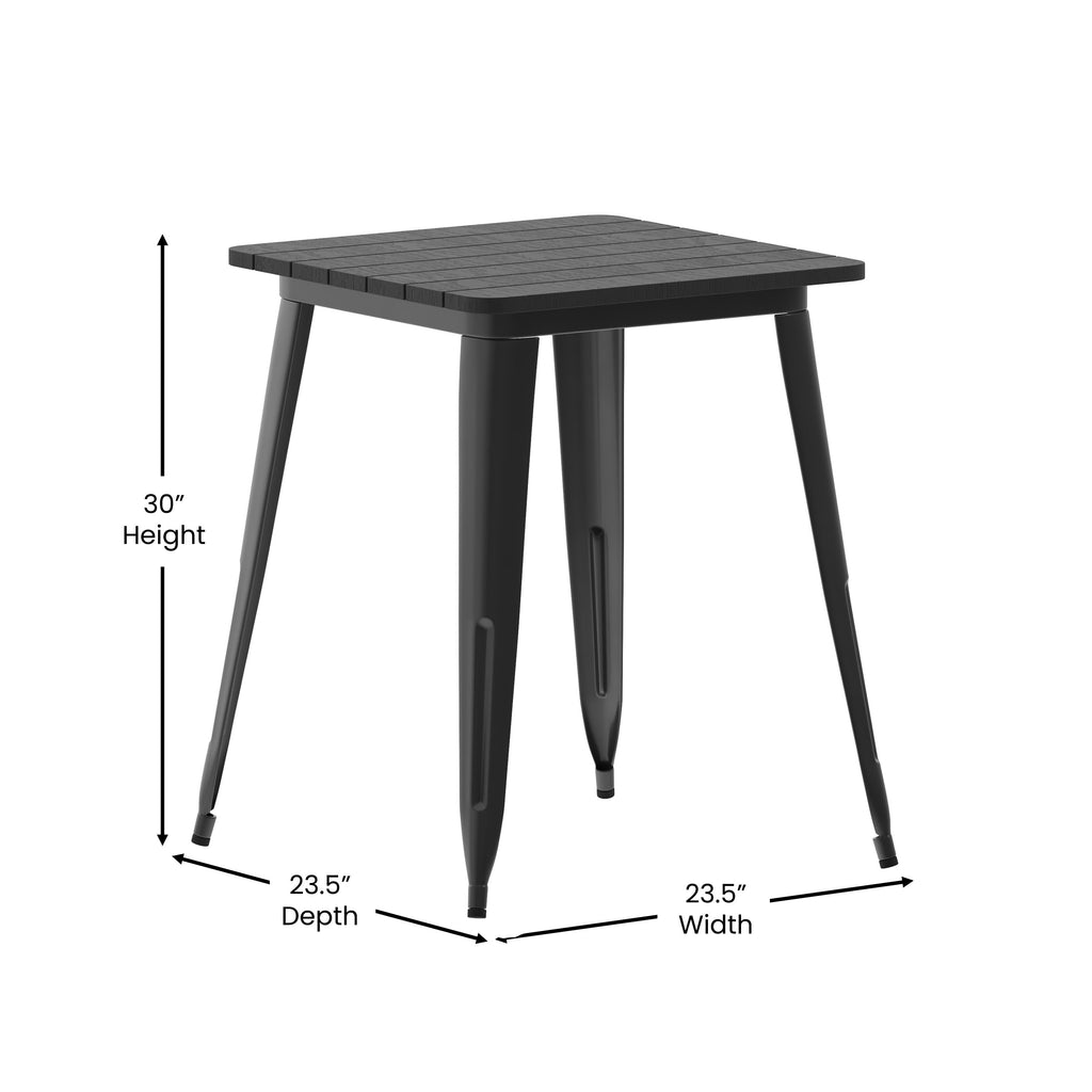 Declan Commercial Grade Indoor/Outdoor Dining Table, 23.75" Square All Weather Poly Resin Top with Steel Base