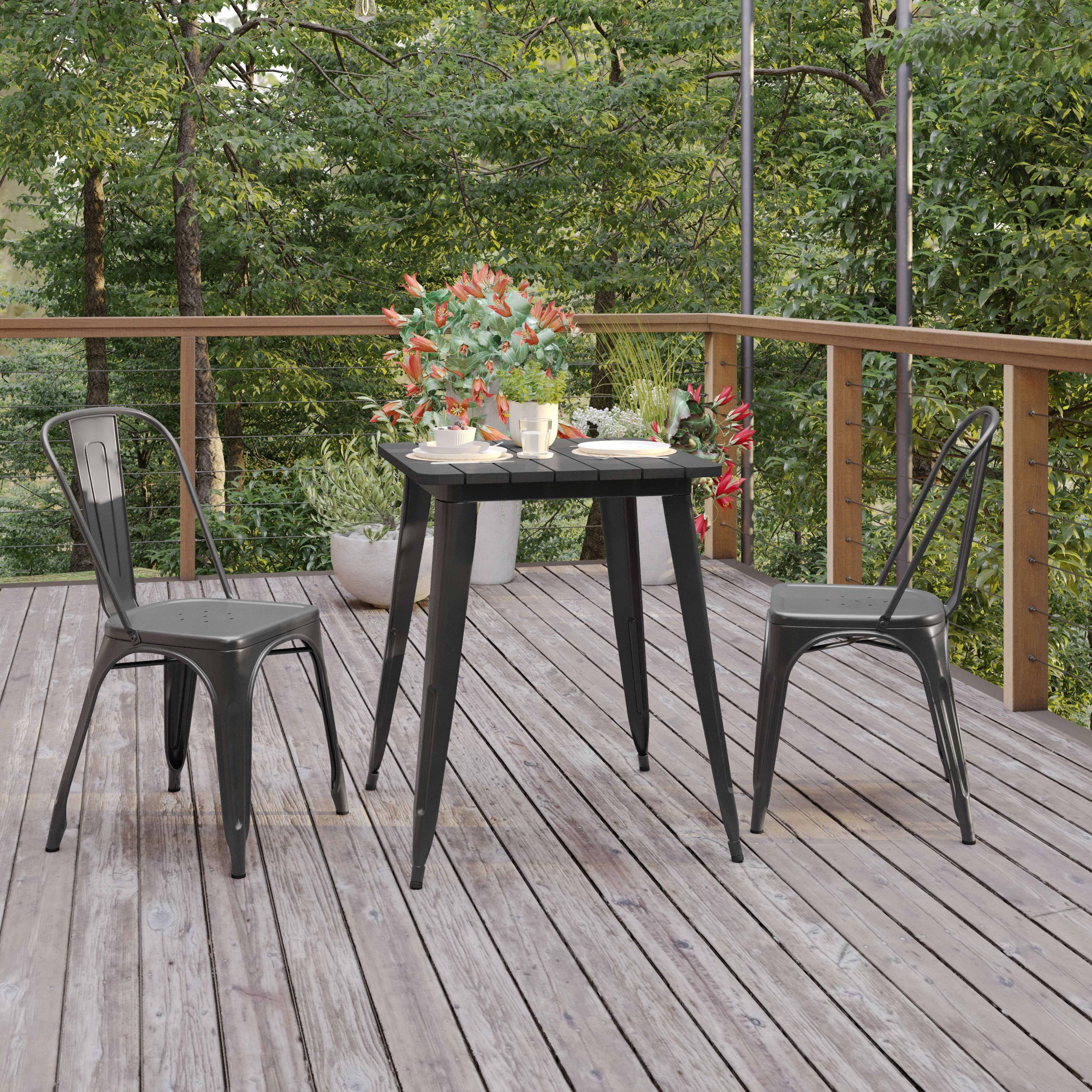 Declan Commercial Grade Indoor/Outdoor Dining Table, 23.75" Square All Weather Poly Resin Top with Steel Base