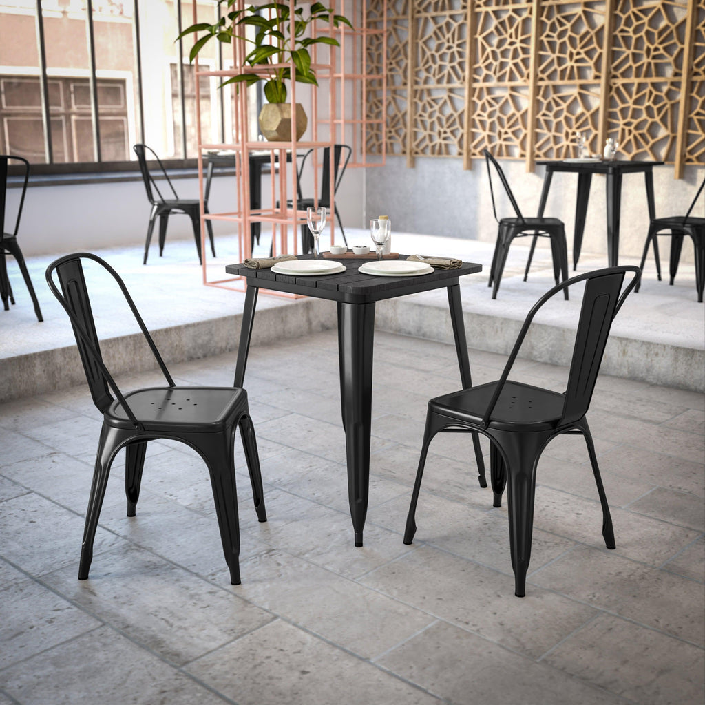 Declan Commercial Grade Indoor/Outdoor Dining Table, 23.75" Square All Weather Poly Resin Top with Steel Base