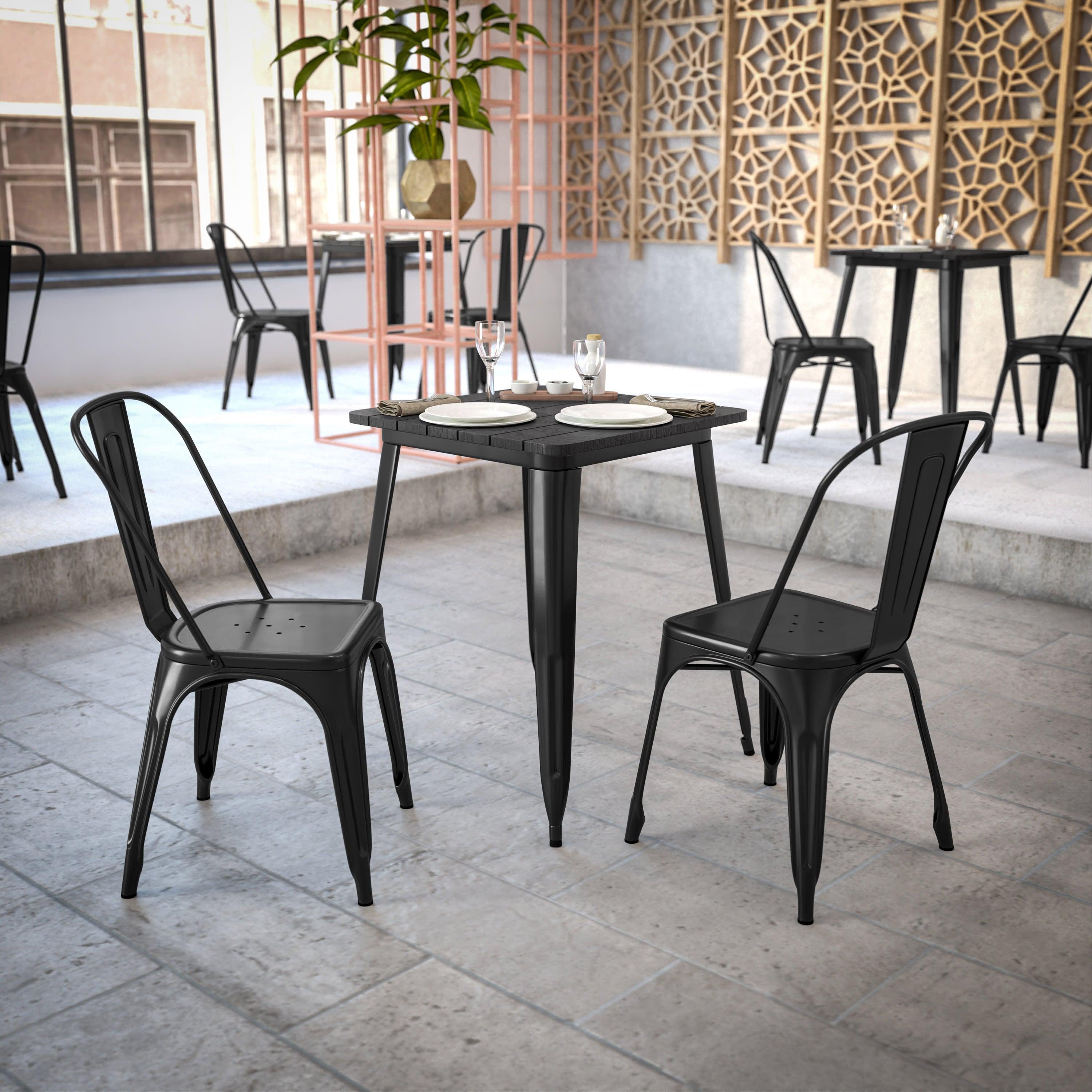 Declan Commercial Grade Indoor/Outdoor Dining Table, 23.75" Square All Weather Poly Resin Top with Steel Base