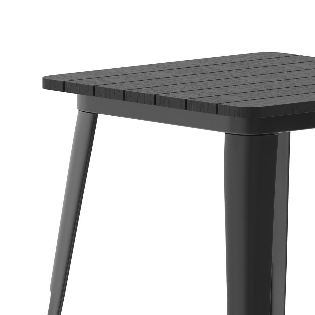 Declan Commercial Grade Indoor/Outdoor Dining Table, 23.75" Square All Weather Poly Resin Top with Steel Base