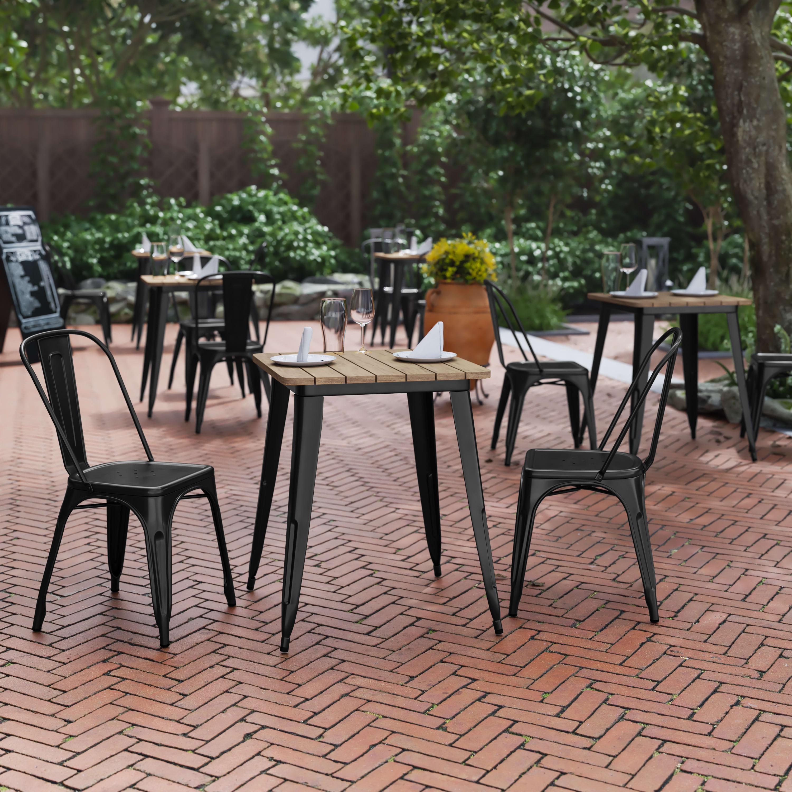 Declan Commercial Grade Indoor/Outdoor Dining Table, 23.75" Square All Weather Poly Resin Top with Steel Base