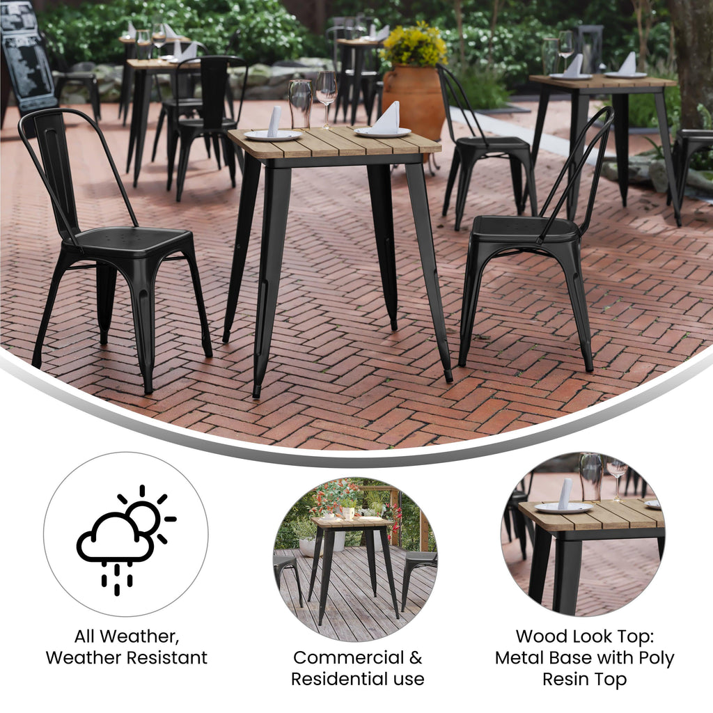 Declan Commercial Grade Indoor/Outdoor Dining Table, 23.75" Square All Weather Poly Resin Top with Steel Base