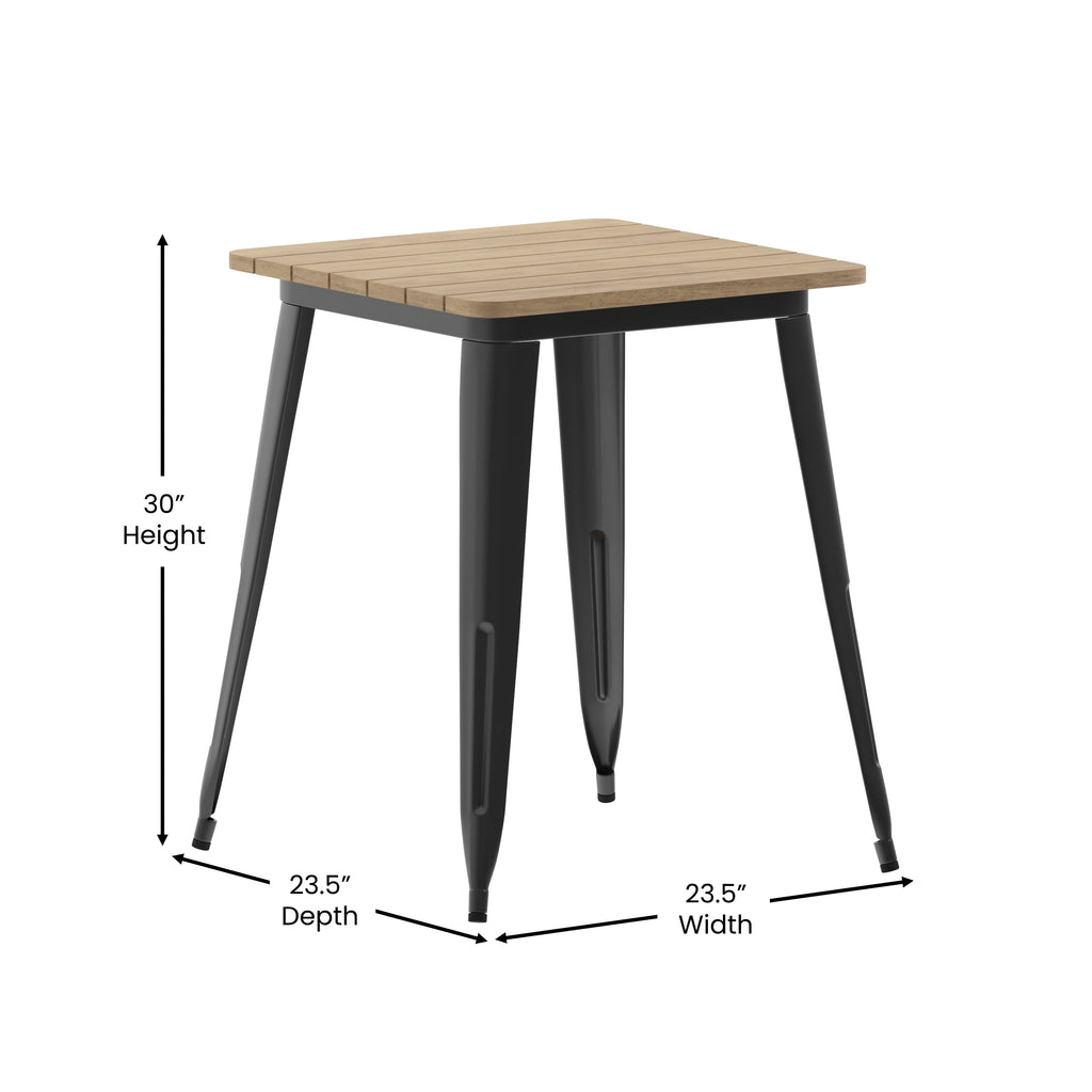 Declan Commercial Grade Indoor/Outdoor Dining Table, 23.75" Square All Weather Poly Resin Top with Steel Base