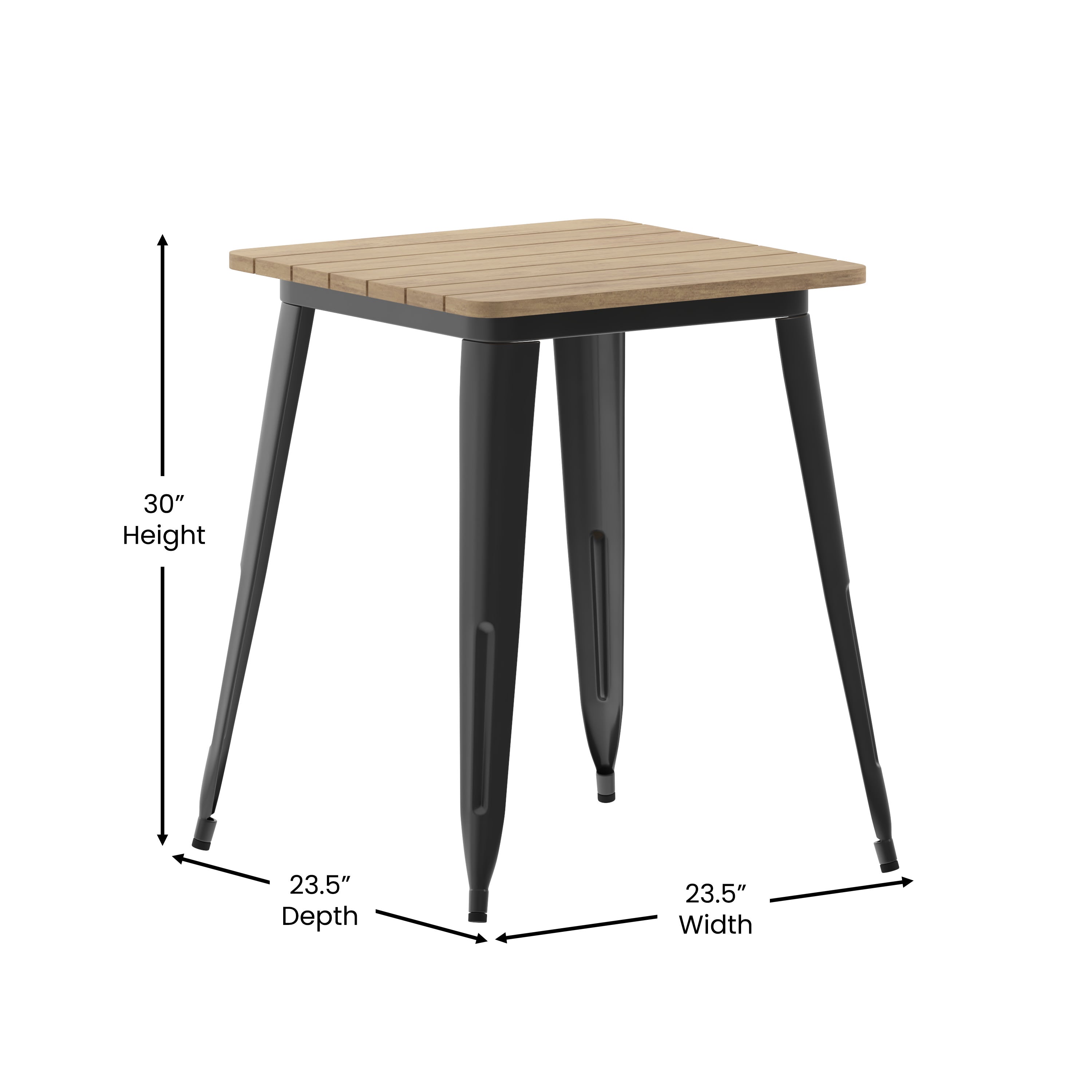 Declan Commercial Grade Indoor/Outdoor Dining Table, 23.75" Square All Weather Poly Resin Top with Steel Base