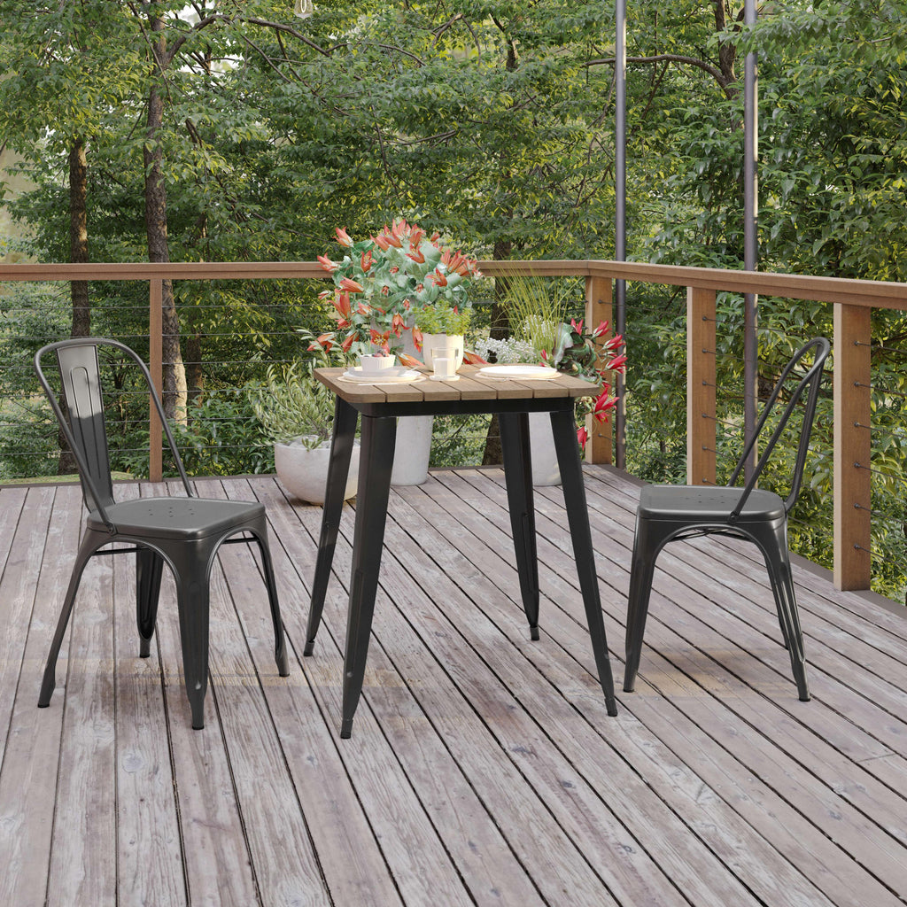 Declan Commercial Grade Indoor/Outdoor Dining Table, 23.75" Square All Weather Poly Resin Top with Steel Base
