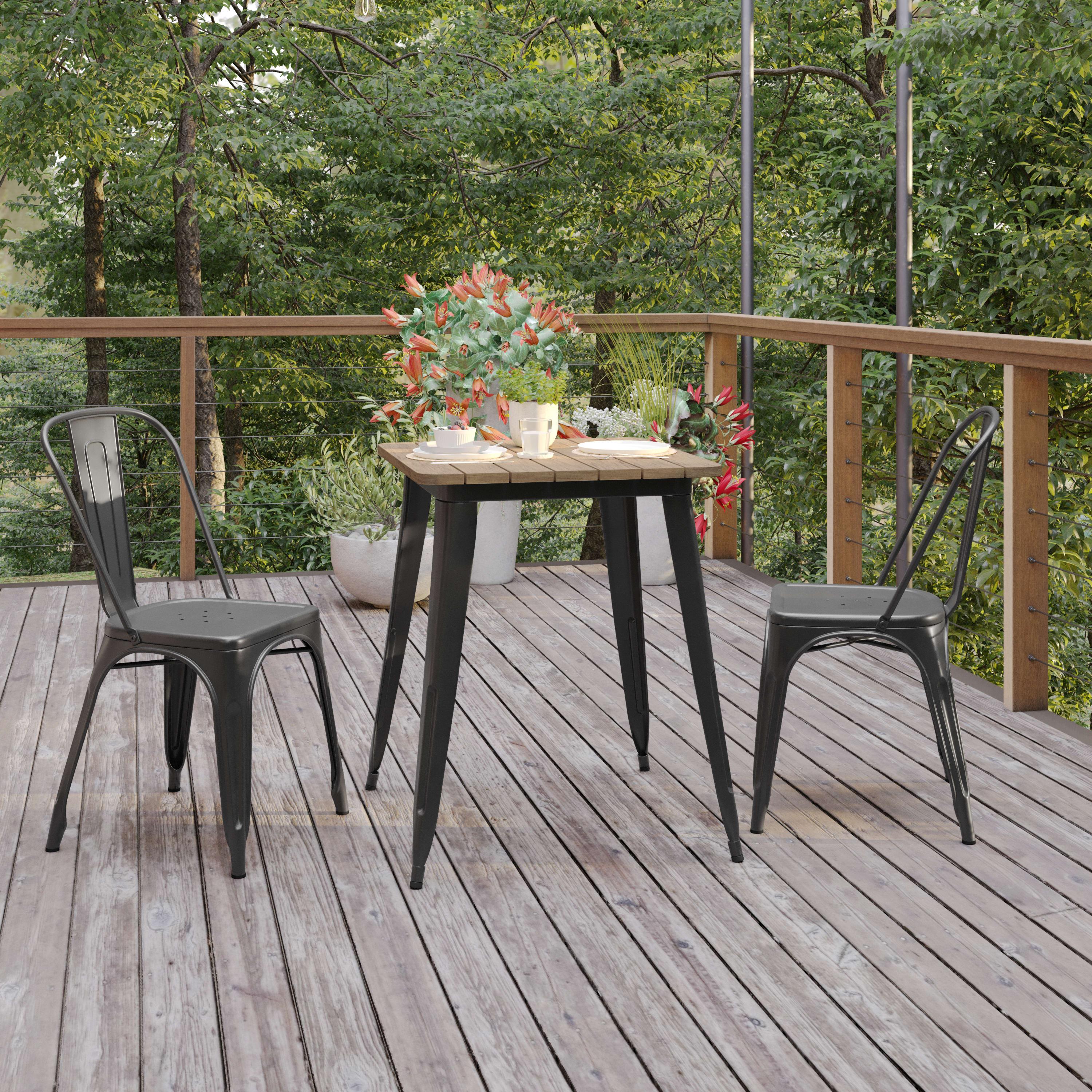 Declan Commercial Grade Indoor/Outdoor Dining Table, 23.75" Square All Weather Poly Resin Top with Steel Base