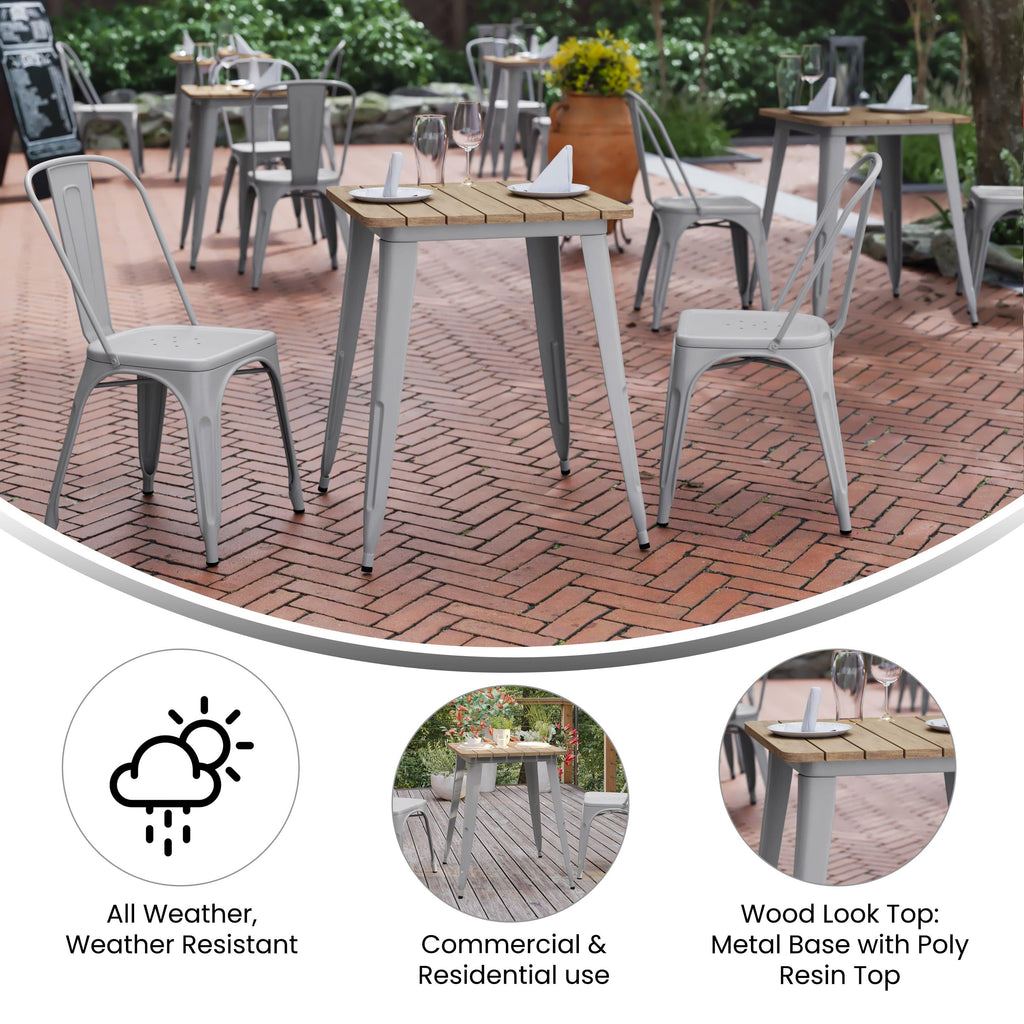 Declan Commercial Grade Indoor/Outdoor Dining Table, 23.75" Square All Weather Poly Resin Top with Steel Base