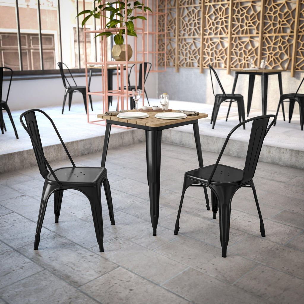 Declan Commercial Grade Indoor/Outdoor Dining Table, 23.75" Square All Weather Poly Resin Top with Steel Base