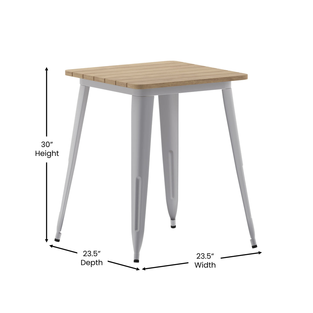 Declan Commercial Grade Indoor/Outdoor Dining Table, 23.75" Square All Weather Poly Resin Top with Steel Base