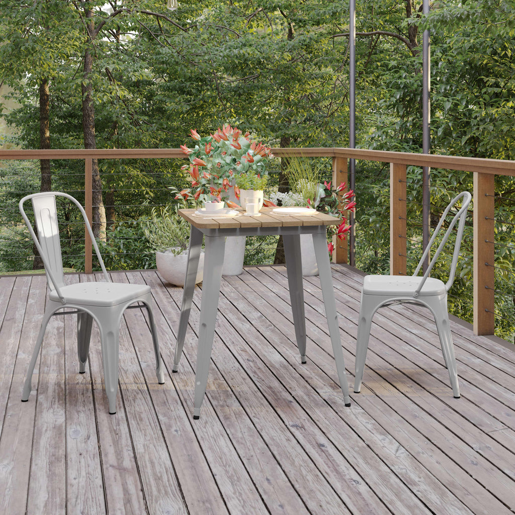 Declan Commercial Grade Indoor/Outdoor Dining Table, 23.75" Square All Weather Poly Resin Top with Steel Base