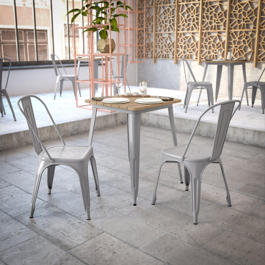 Declan Commercial Grade Indoor/Outdoor Dining Table, 23.75" Square All Weather Poly Resin Top with Steel Base