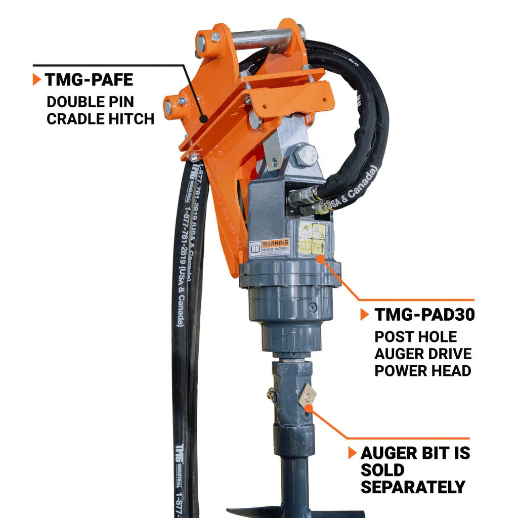 Double Pin Cradle Hitch, Excavator Auger Hookup, Compatible w/PAD30 Auger Drive, TMG-PAFE